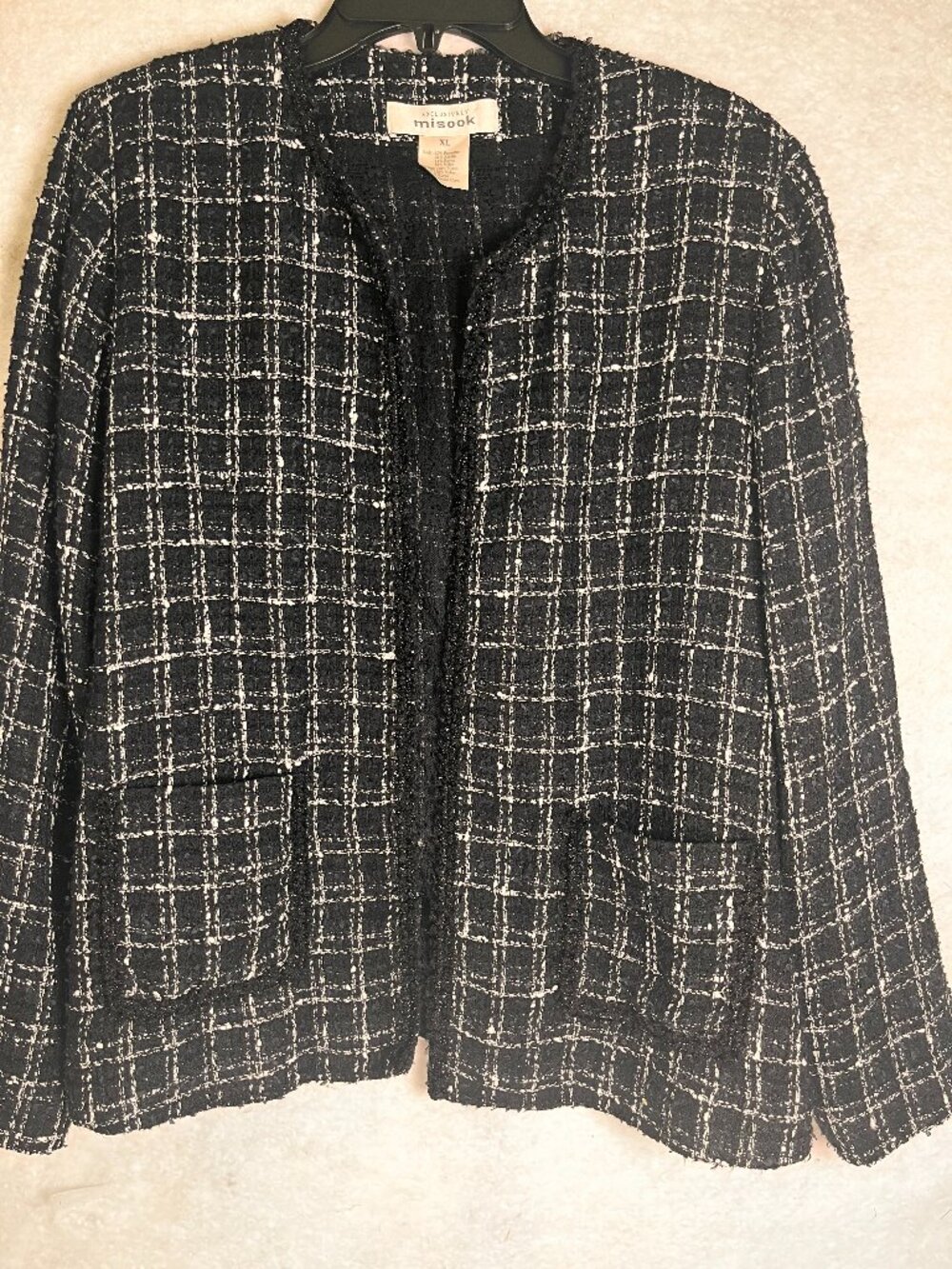 Misook Exclusively Black White Tweed Fully Lined Knit Jacket Size XL